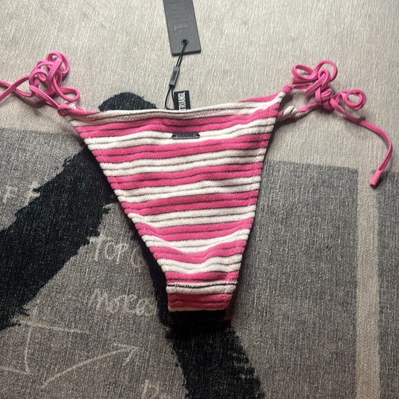 Pink and White triangl Striped Bikini Bottom - Picture 2 of 2
